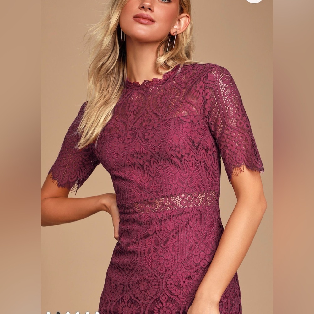 Lulu’s Remarkable Burgundy Lace Sheath Dress. Size XS - Picture 3 of 16